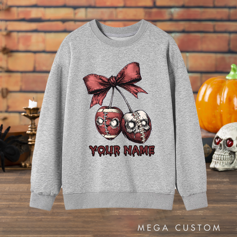 Personalized Zombie Cherry Design American Football Sweatshirt with Custom Your Name for a Creepy Cute Look