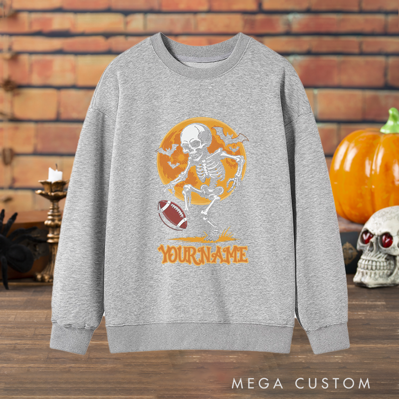 Personalized Skeleton American Football Sweatshirt with Custom Your Name for a Halloween Touch