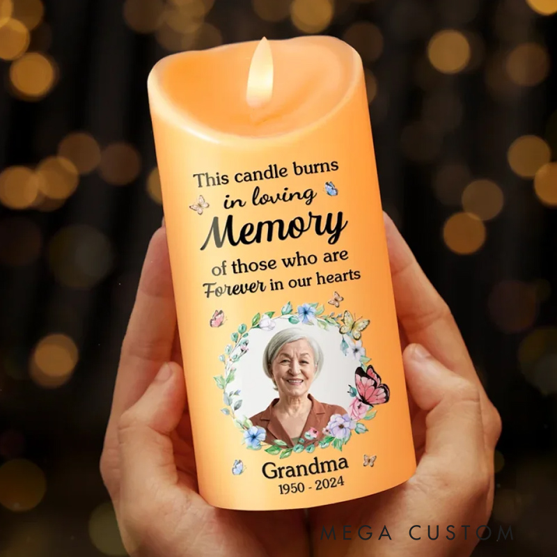 Personalized Photo LED Candle This Candle Burns In Loving Memory Custom Memory Flameless LED Candle Christmas Gift Sympathy Gift For Family Members