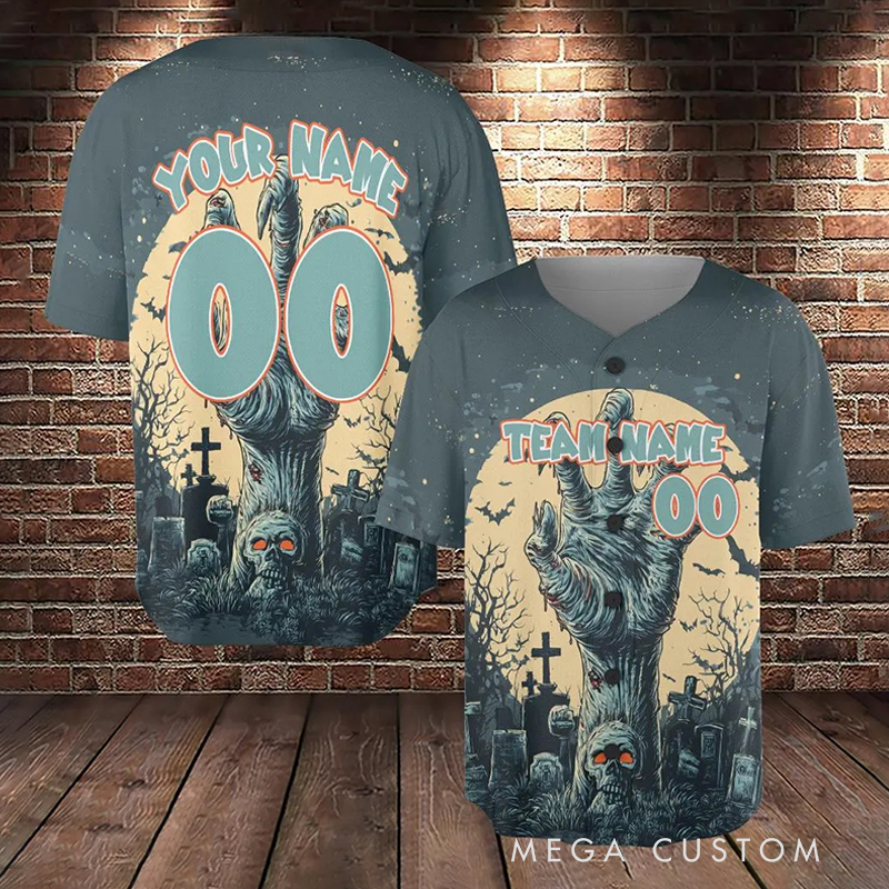Personalized Halloween Zombie Themed Baseball Jersey with Custom Name and Number  