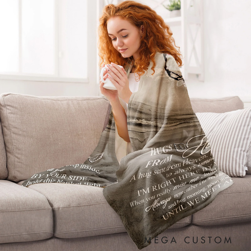 Personalized Memorial Blanket Custom Photo Remembrance Blanket Hugs From Heaven Until We Meet Again Christmas Gift