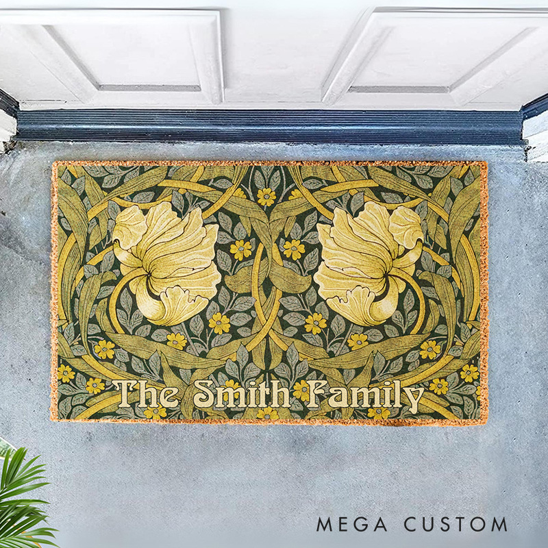 Personalized Greenery Art Nouveau Artistic Doormat Botanical Family Door Mat Welcome Mat for Art Lovers Housewarming Gifts William Morris Inspired