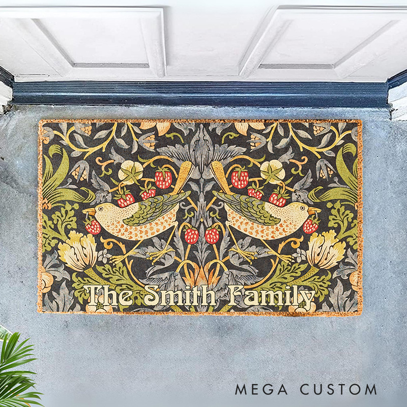 Personalized Strawberry Field Art Nouveau Artistic Doormat Family Door Mat Welcome Mat for Art Lovers Housewarming Gifts William Morris Inspired