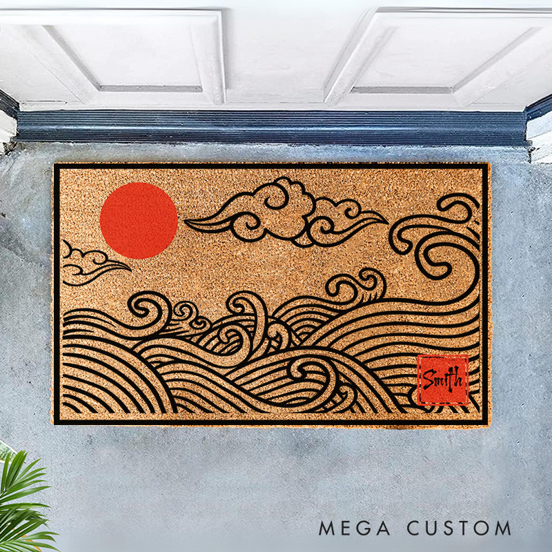 Personalized Japanese Wave Artistic Doormat Ukiyo-e Family Door Mat Welcome Mat for Japanese Art Lovers Housewarming Gifts