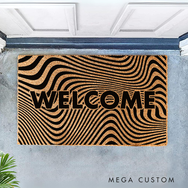 Personalized Trippy Artistic Doormat Coir Modern Family Door Mat Welcome Mat for Art Lovers Housewarming Gifts