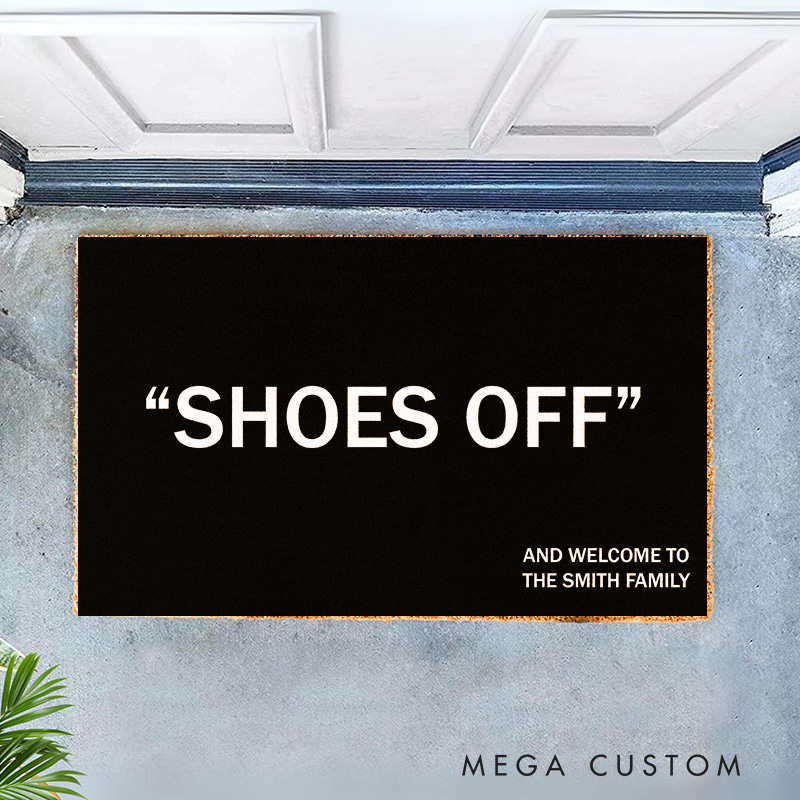 Personalized Shoes Off Minimalist Artistic Doormat Modern Family Door Mat Welcome Mat for Art Lovers Housewarming Gifts