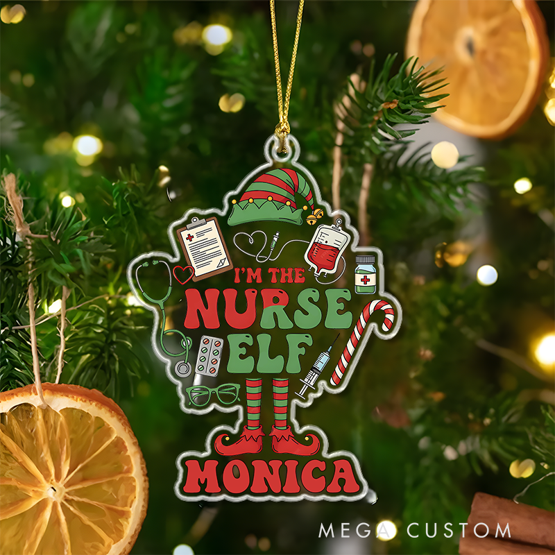 Personalized Nurse Elf Christmas Ornament Custom Name Acrylic Ornament Christmas Gift for Nurse