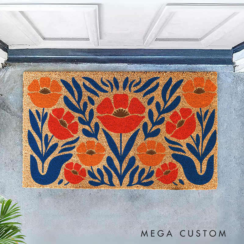 Personalized Boho Garden Doormat Modern Botanical Floral Family Door Mat Welcome Mat for Art Lovers Housewarming Gifts Henri Matisse Inspired