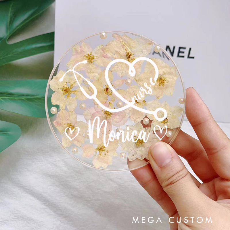 Personalized Nurse Flower Coaster Custom Nurse Resin Coaster Nurse Appreciation Coaster 