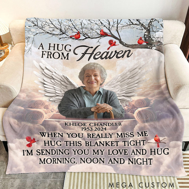 Personalized Memorial Blanket Custom Photo Remembrance Blanket A Hug From Heaven Angel Wings Christmas Gift in Loving Memory Blanket
