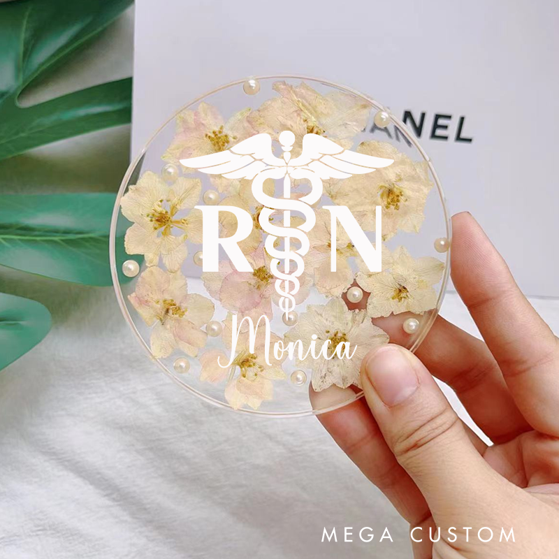 Personalized Nurse Flower Coaster Custom Nurse Resin Coaster Nurse Appreciation Coaster 