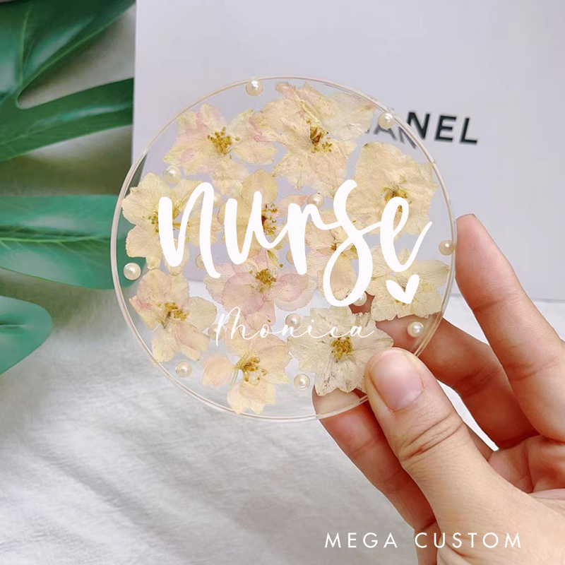 Personalized Nurse Flower Coaster Custom Nurse Resin Coaster Nurse Appreciation Coaster 