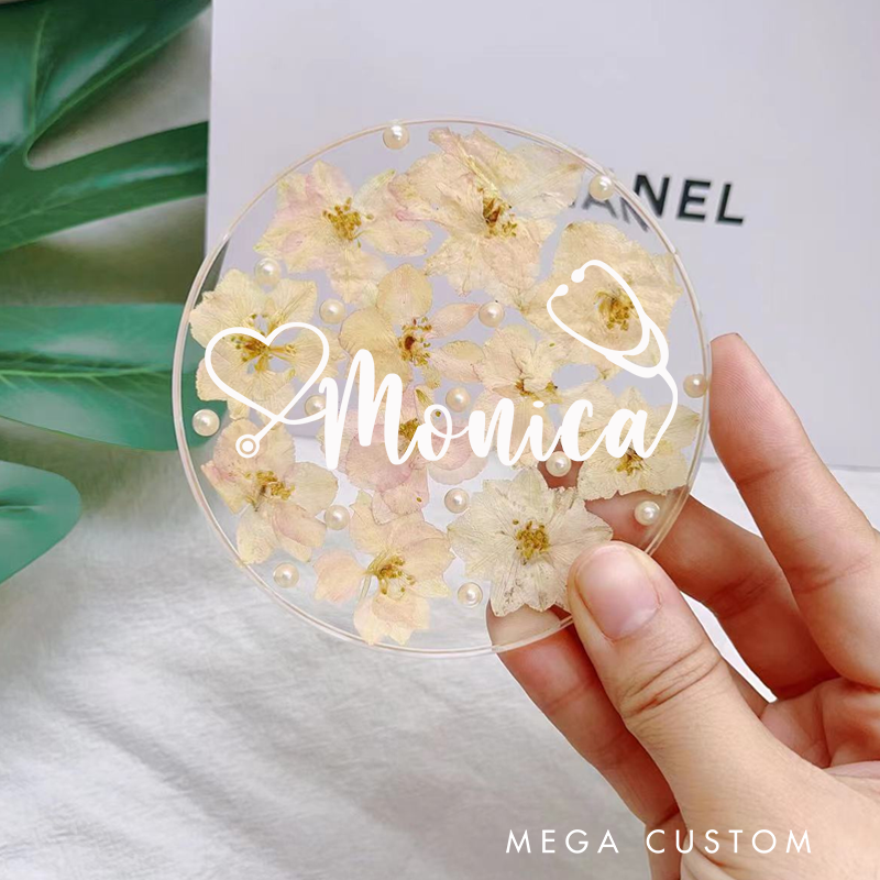 Personalized Nurse Flower Coaster Custom Nurse Resin Coaster Nurse Appreciation Coaster 