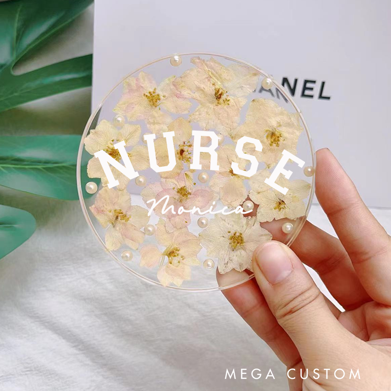 Personalized Nurse Flower Coaster Custom Nurse Resin Coaster Nurse Appreciation Coaster 