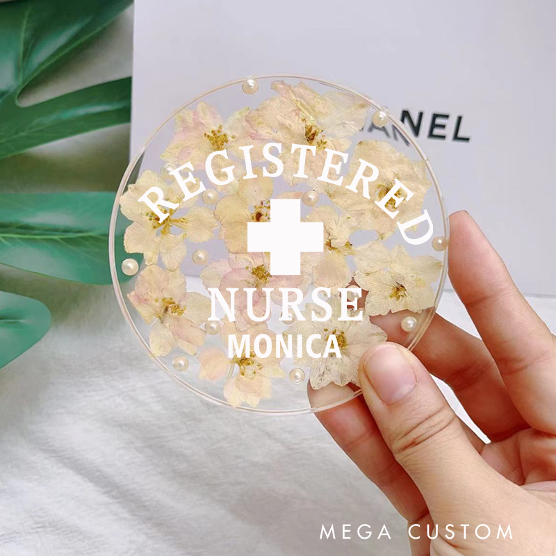 Personalized Nurse Flower Coaster Custom Nurse Resin Coaster Nurse Appreciation Coaster 