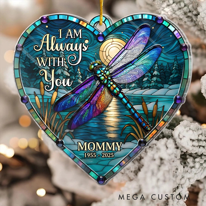 Personalized Stained Glass Style Heart Ornament With Cardinal Custom Name Date I Am Always With You Memorial Gift