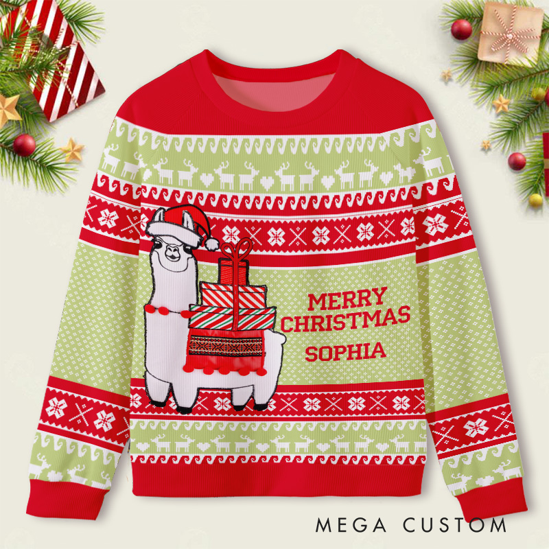 Personalized Llama Christmas Sweater Kids Ugly Christmas Sweater 