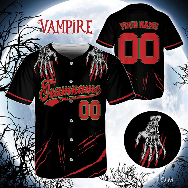Personalized Halloween Baseball Jersey Featuring Claw Scratch Design and Custom Text
