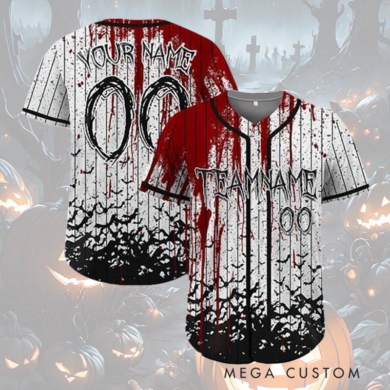 Personalized Halloween Baseball Jersey with Blood Drip and Crow Design and Custom Name