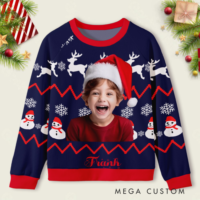 Personalized Reindeer Photo Sweater Kids Ugly Christmas Sweater 