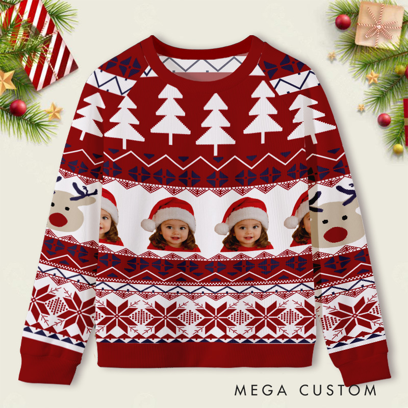 Personalized Santa Hat Photo Sweater Kids Ugly Christmas Sweater 