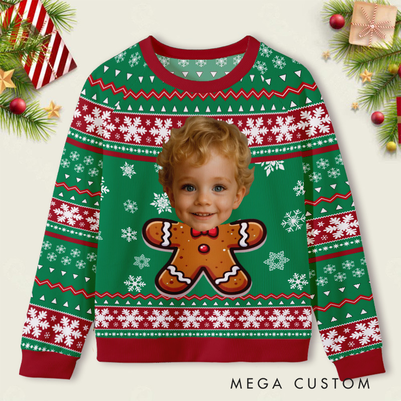 Personalized Gingerbread Photo Sweater Kids Ugly Christmas Sweater