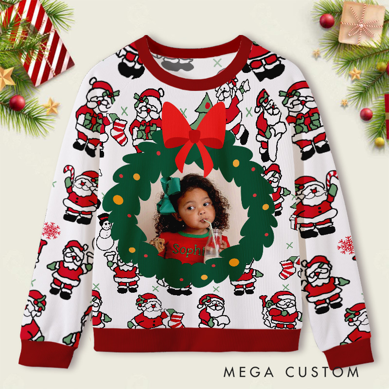 Personalized Christmas Wreath Sweater Kids Ugly Christmas Sweater 