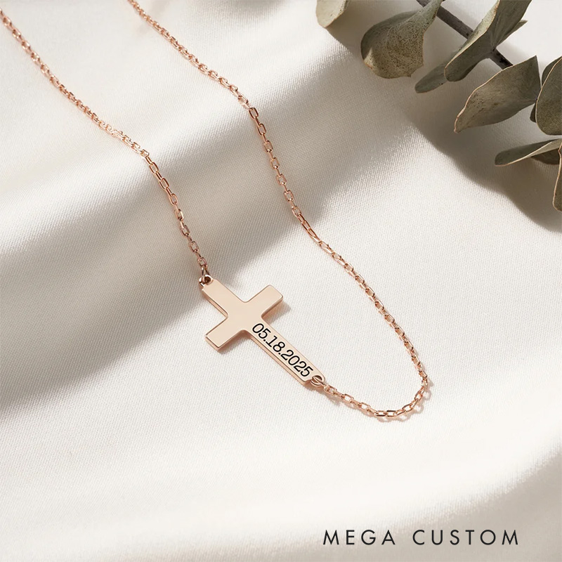 Personalized Cross Necklace with Name Dainty Jewelry Birthday Anniversary Baptism 1st Communion Gift for Christian Women