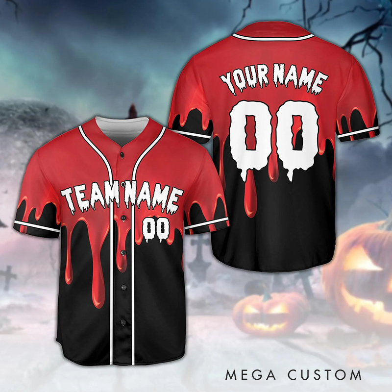 Personalized Halloween Jersey with Dripping Blood and Custom Name
