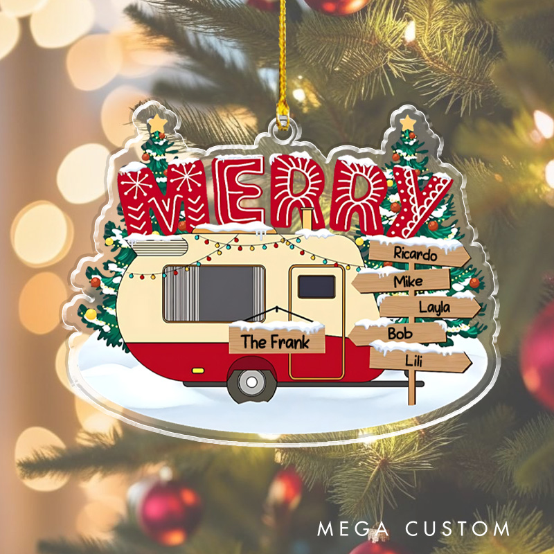Personalized Camping Christmas Ornament Happy Camper Christmas Decor Family Christmas Gift for Outdoor Hiking Lovers