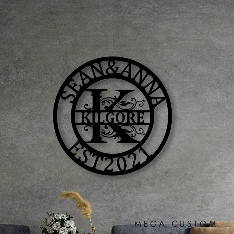 Personalized Metal Family Name Sign Metal Monogram Initial Split Letter Wall Art Custom Last Name Sign Metal Wall Decor Housewarming Gift