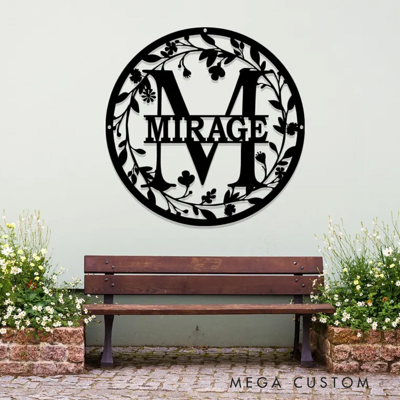 Personalized Metal Circle Letter Monogram with Vines Wall Monogram Sign Couples Gift Letter Decor Letter Vine Monogram Wedding Gift Metal Sign