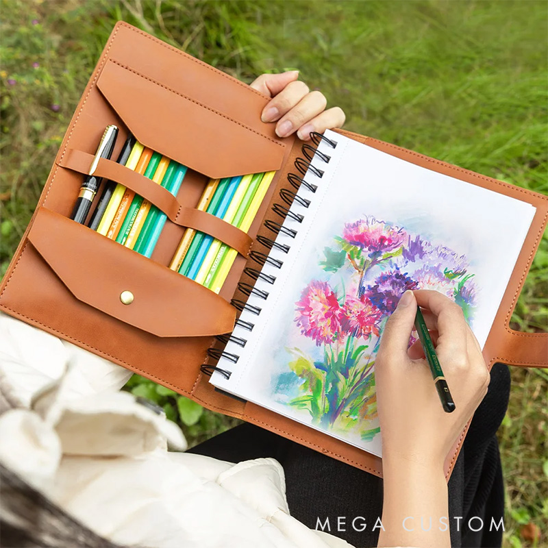 Personalized Cross Rejoice Always Name Leather A5 Sketchbook Notebook Cover with Storage Pocket Christmas Gift for Christian