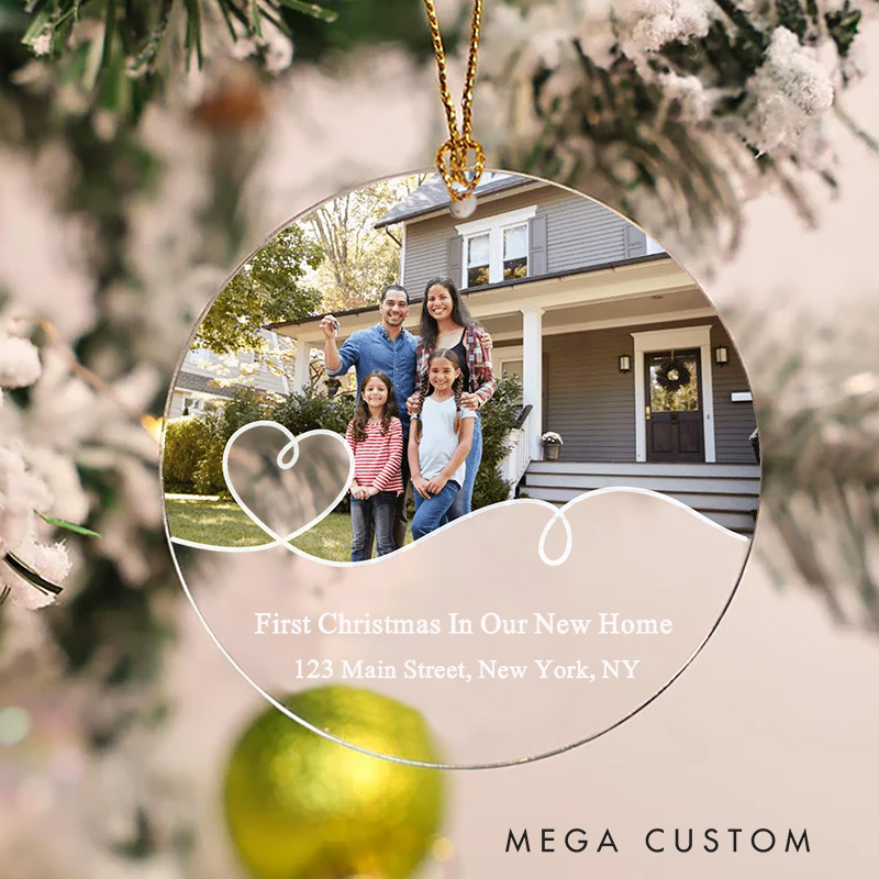 Personalized First Christmas Ornament with Photo Christmas Ornament Gift for Family New House Gift Keepsake Gift House Address Ornament Christmas Gift