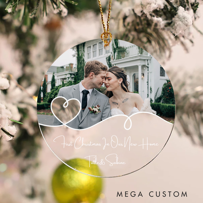 Personalized First Christmas Ornament with Photo Christmas Ornament Gift for Couple Newlywed Christmas Tree Hanging Decor Housewarming Gift