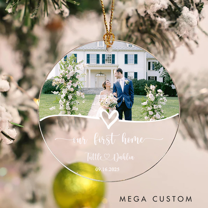 Personalized Our First Home Ornament Custom Housewarming Gift Photo Keepsake New Home Christmas Decoration Newlywed Holiday Tree Hanging Decor