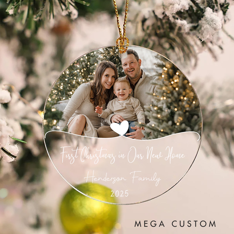 Personalized First Christmas Ornament with Photo Christmas Ornament Gift for Family Custom Housewarming Gift Family Name Keepsake Christmas Decoration