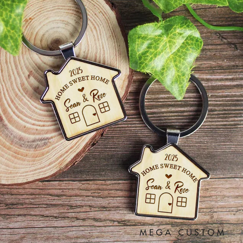 Personalized Home Sweet Home Wooden Keychain Custom Housewarming Gift New Home Keepsake Couple Name Key Ring New Beginning Accessory Decoration