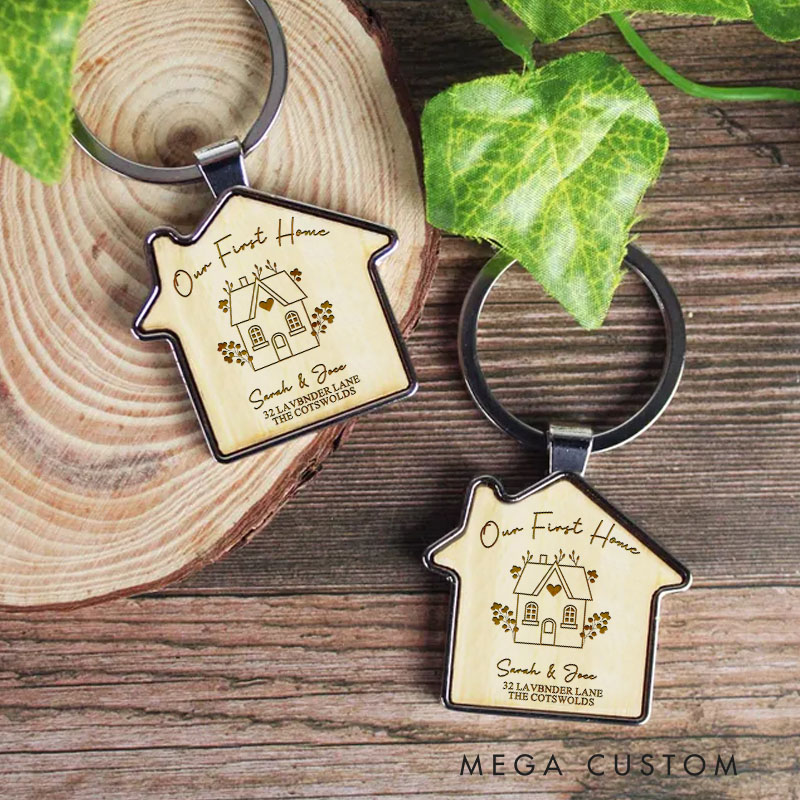 Personalized Our First Home Wooden Keychain Custom Engraved Couple Name Key Ring Housewarming Gift New Home Keepsake