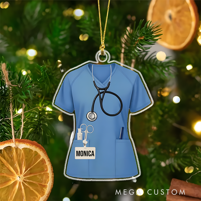 Personalized Nurse Scrubs Christmas Ornament Custom Name Acrylic Ornament Christmas Gift for Nurse