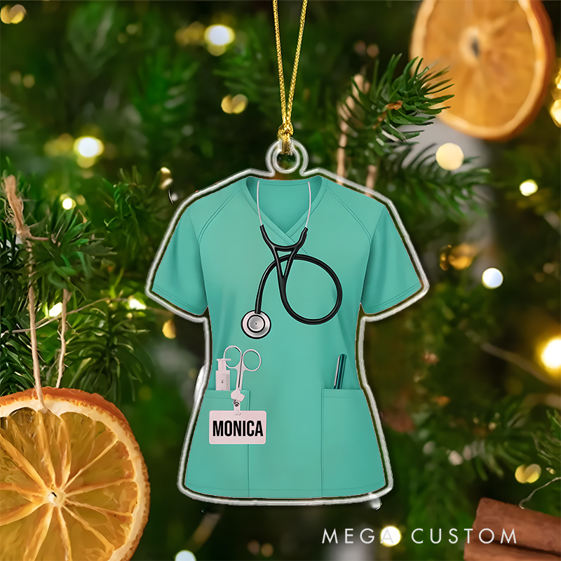 Personalized Nurse Scrubs Christmas Ornament Custom Name Acrylic Ornament Christmas Gift for Nurse