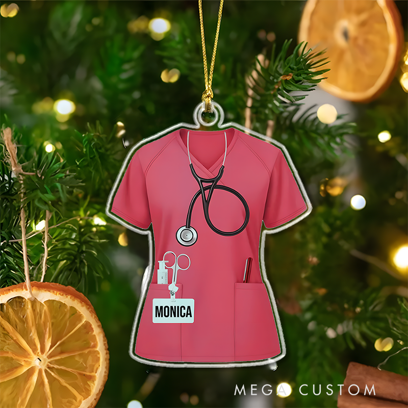 Personalized Nurse Scrubs Christmas Ornament Custom Name Acrylic Ornament Christmas Gift for Nurse