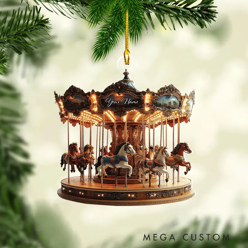 Personalized Christmas Carousel Acrylic Flat Ornament Carousel Horses Xmas Decor for Carousel Lover Carousel Hanging Ornament