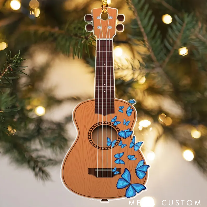 Personalized Acoustic Guitar Ornament Custom Guitar Butterfly Ornament Christmas Gift for Guitarist Guitar Player Gift