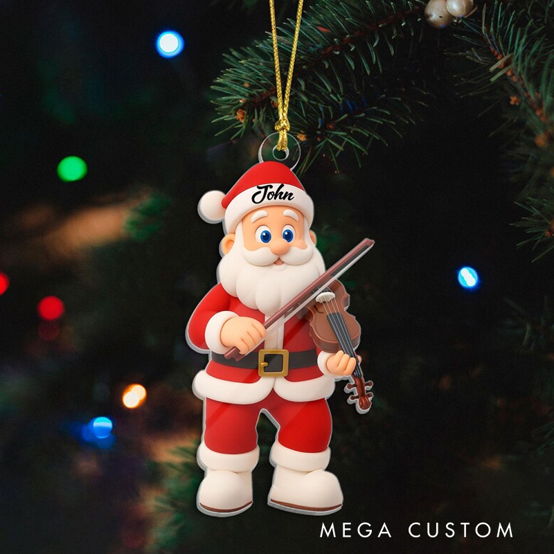 Personalized Santa Claus Violin Ornament Custom Christmas Tree Decoration for Music Lovers Funny Holiday Gift for Violin Player