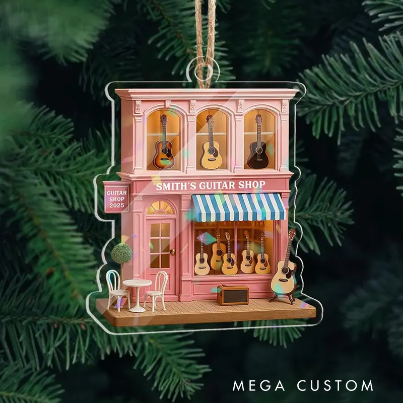 Personalized Guitar Shop Ornament Custom Music Store Acrylic Ornament Musician Christmas Decoration Guitar Lover and Acoustic Gift