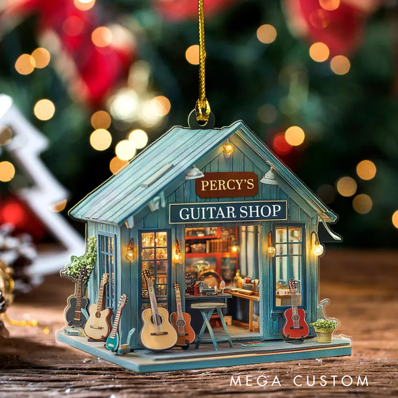 Personalized Guitar Shop Christmas Ornament Musical Instrument Gift for Guitar Lover