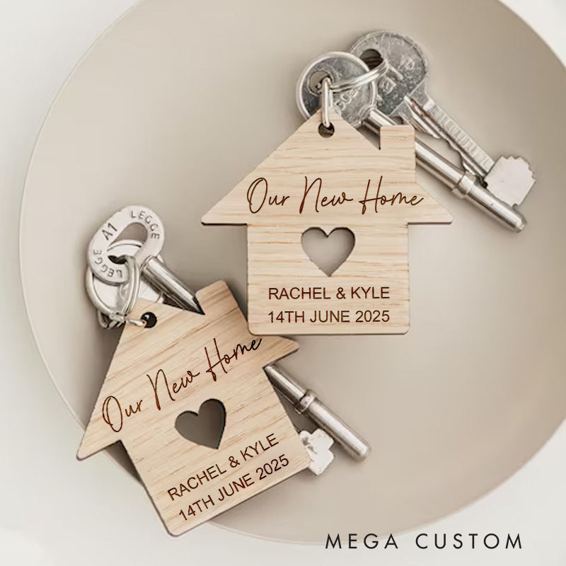 Personalized Our New Home Wooden Keychain Custom Housewarming Gift Engraved Names Date Heart Design Key Ring Unique New Home Keepsake Moving Gift 2025