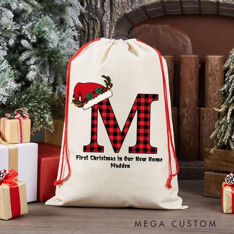 Personalized Christmas Party Gift Bag Custom Santa Sack Christmas Sack with Name and Initial Christmas Present Gift Bag for Him Her Kids