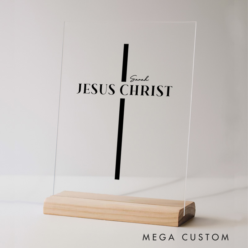 Personalized Jesus Christ Acrylic Sign with Name and Wooden Base Home Decor Birthday Gift for Christians